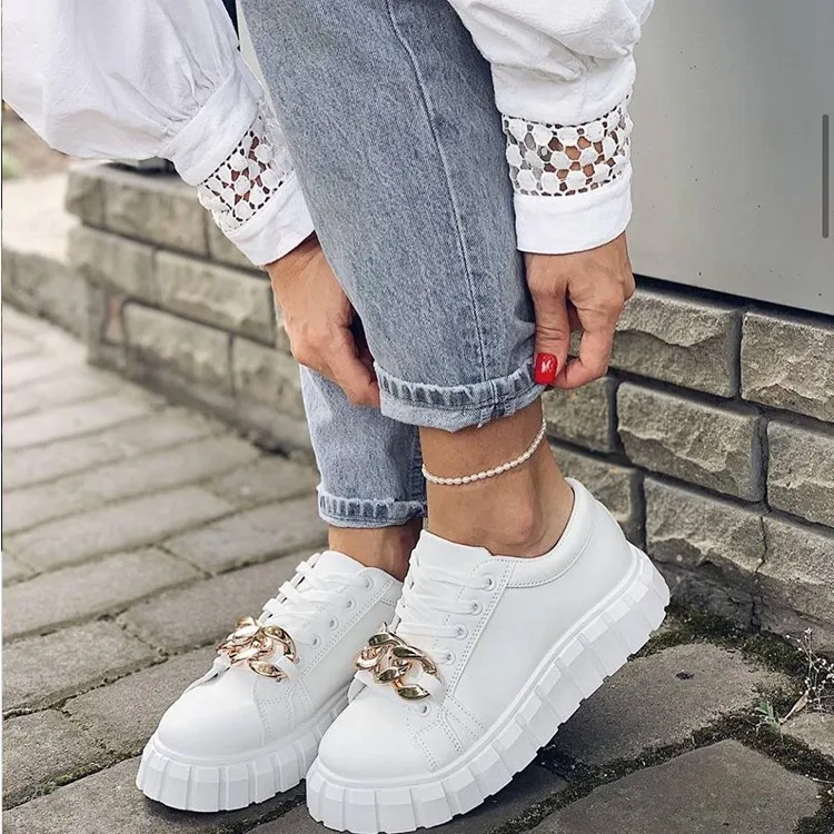 

Fall New Hot Sale Plus Size Fitness Walking Shoes Metal Fashion Womens Casual Singles Shoes Sneaker