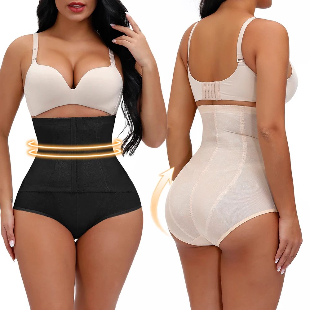 

2020 new arrival waist shaper slimming lingerie women sexy corset shaper lace compression high waisted body shaper for womens, Black apricot color