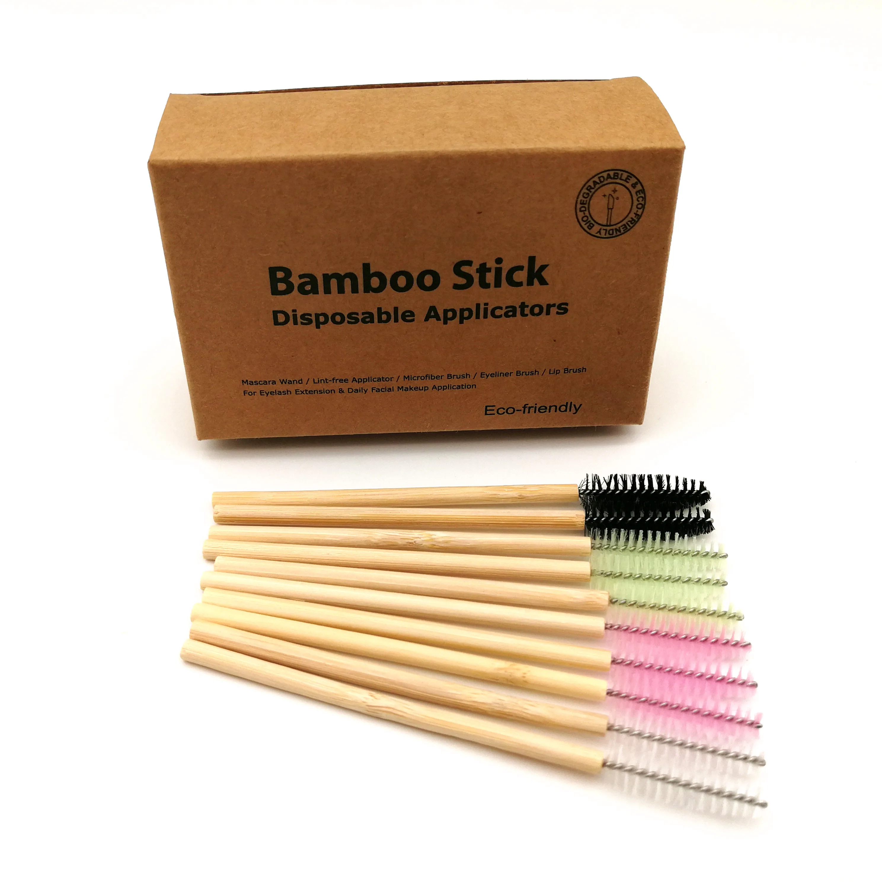 eco-friendly bamboo handle cosmetic disposable eyelash mascara brush, Black, white,light green,light pink