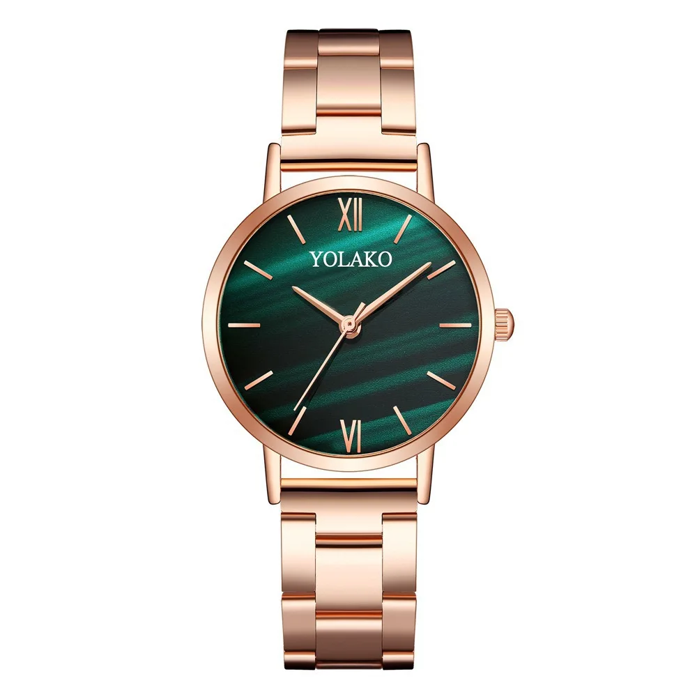

Yolako Green Roman Dial Round Case Ladies Watch Stainless Steel Band Gift Watch For Women Small Size, 6 colors