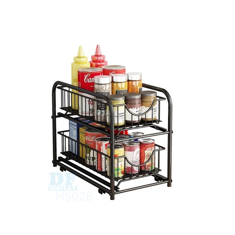 

HS028C under sink storage 2 Tier Stackable Sliding Basket Organizer Drawer, Silver grey