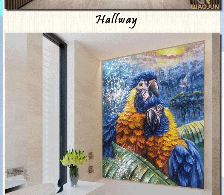 Hand cutting scenery pictures blue owl mural glass mosaic art