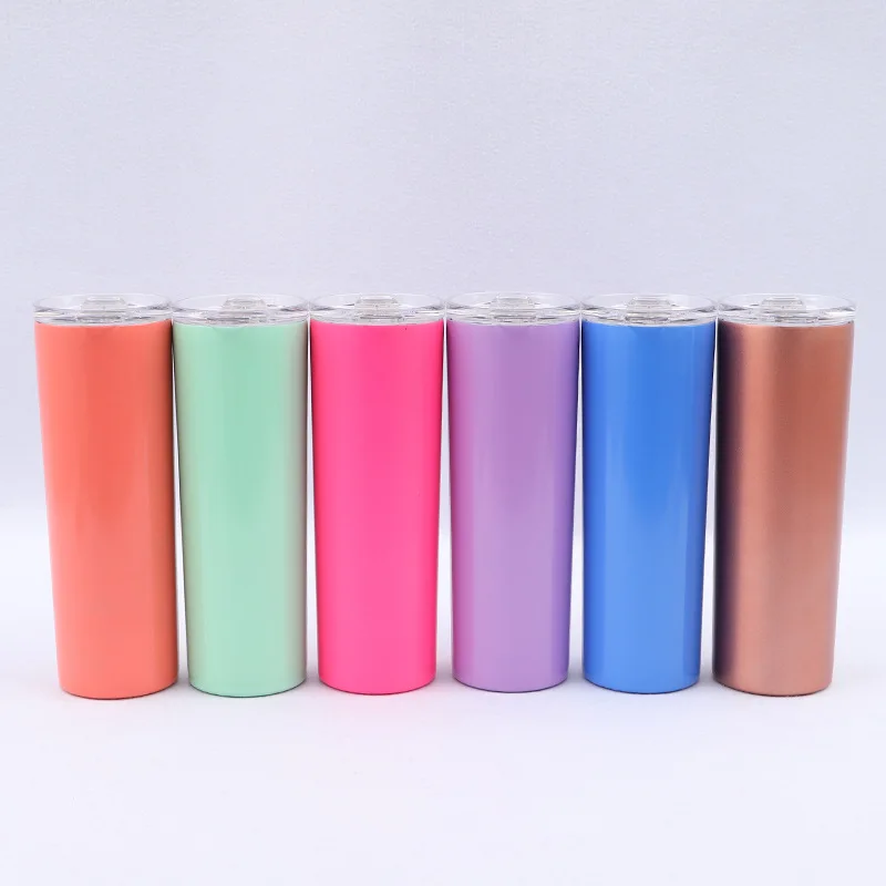 20oz Skinny Tumbler Beer Cup With Lid Straw Skinny Wine Cup Double Wall Vacuum Insulated Mug Stainless Steel Slim Thermos Bottle