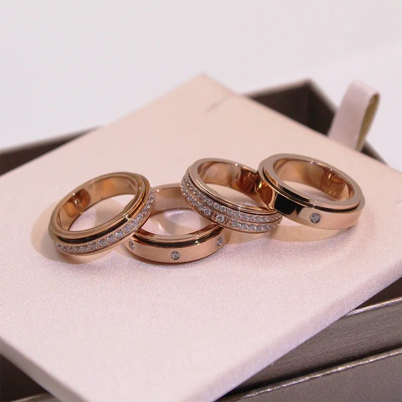 

Ring Female Titanium Steel Diamond Rose Gold Couple Ring Full Of Diamonds Tail Ring