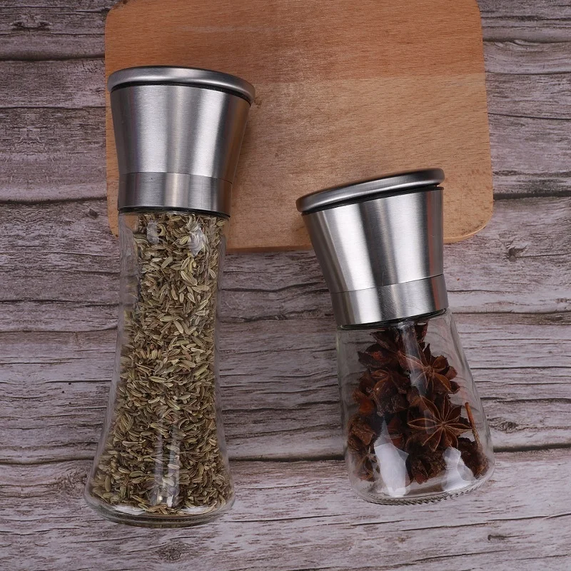 

wholesale Best price 80ml 100ml stainless steel glass Salt Mill Chili Manual Pepper Grinder