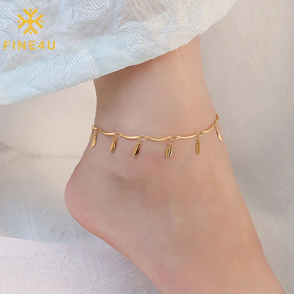 

Beach Summer Fashion Boho Leaf Stainless Steel 18k Gold Plated Fine Jewelry Stainless Steel Anklets