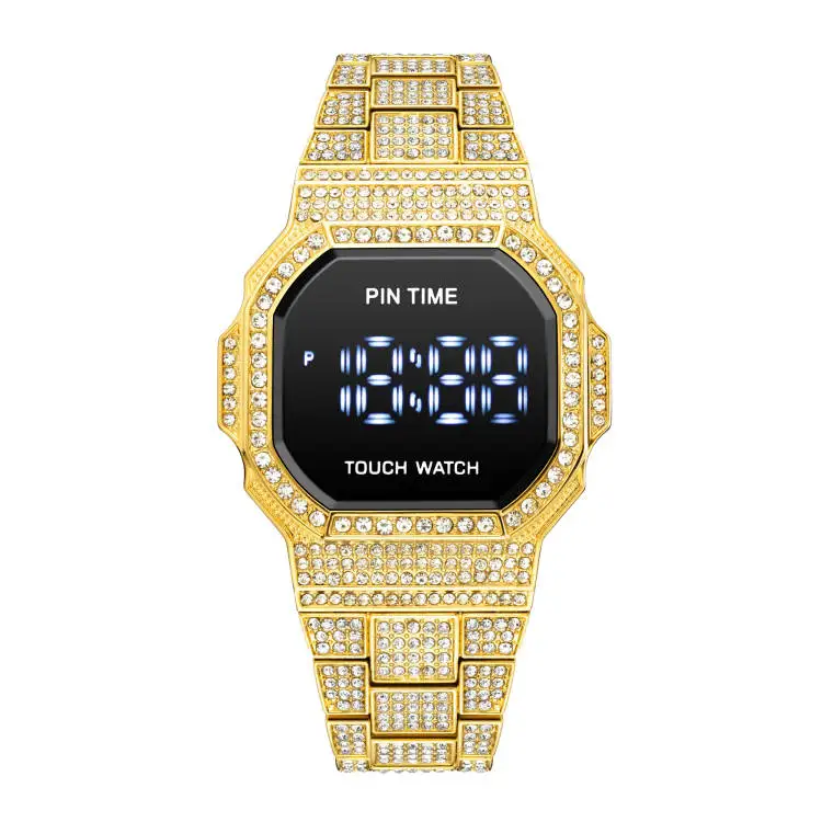 

PINTIME Iced Out Watch Luxury Brand Full Diamond Mens Watches Quartz Waterproof Hip Hop Male Digital Clock, Black,rose gold,gold and silver