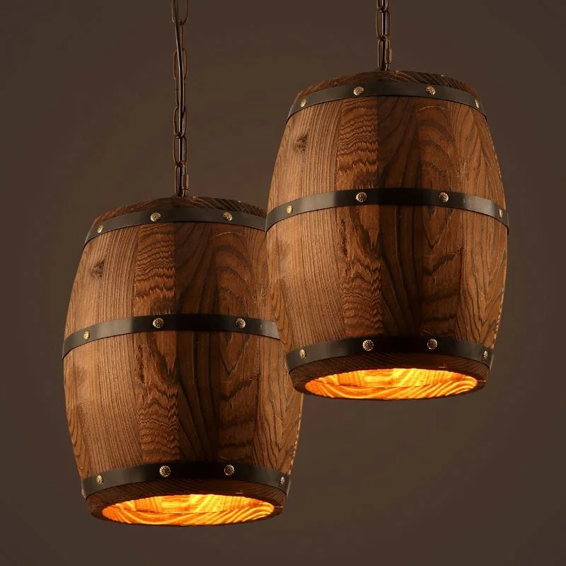 Wooden Chandelier Vintage Pendant Industrial Cheap Led Panel Light For Bar Cafe Lights Ceiling Restaurant Barrel Lamp