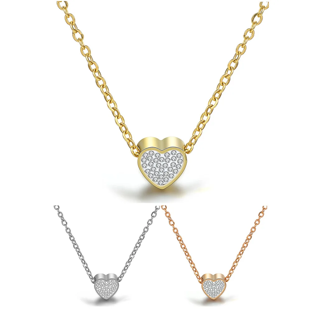 

Simple Design Stainless Steel 18K Gold Plated Heart Shape Necklace Zircon Heart Pendant Necklace