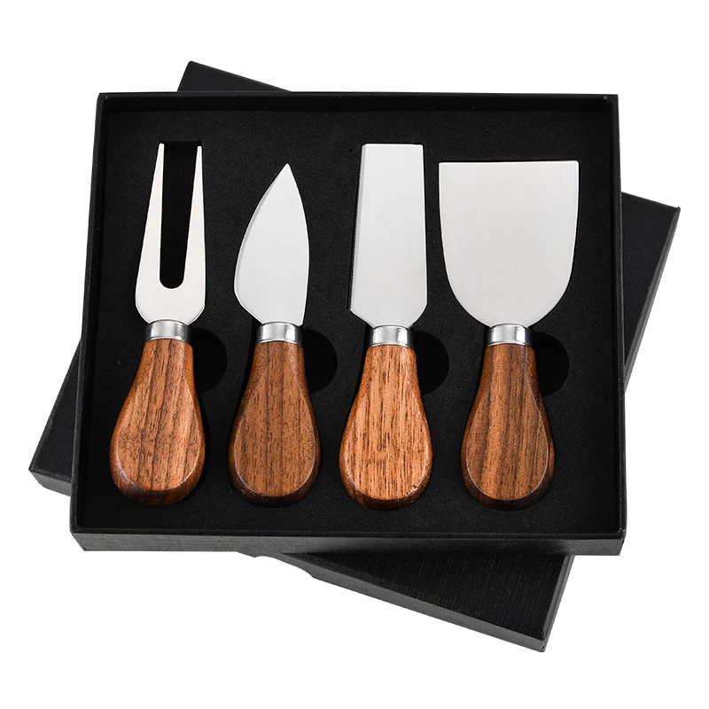 

Amazon Professional Walnut Wood Handle 4 Pieces Cheese Knife Set with Gift box