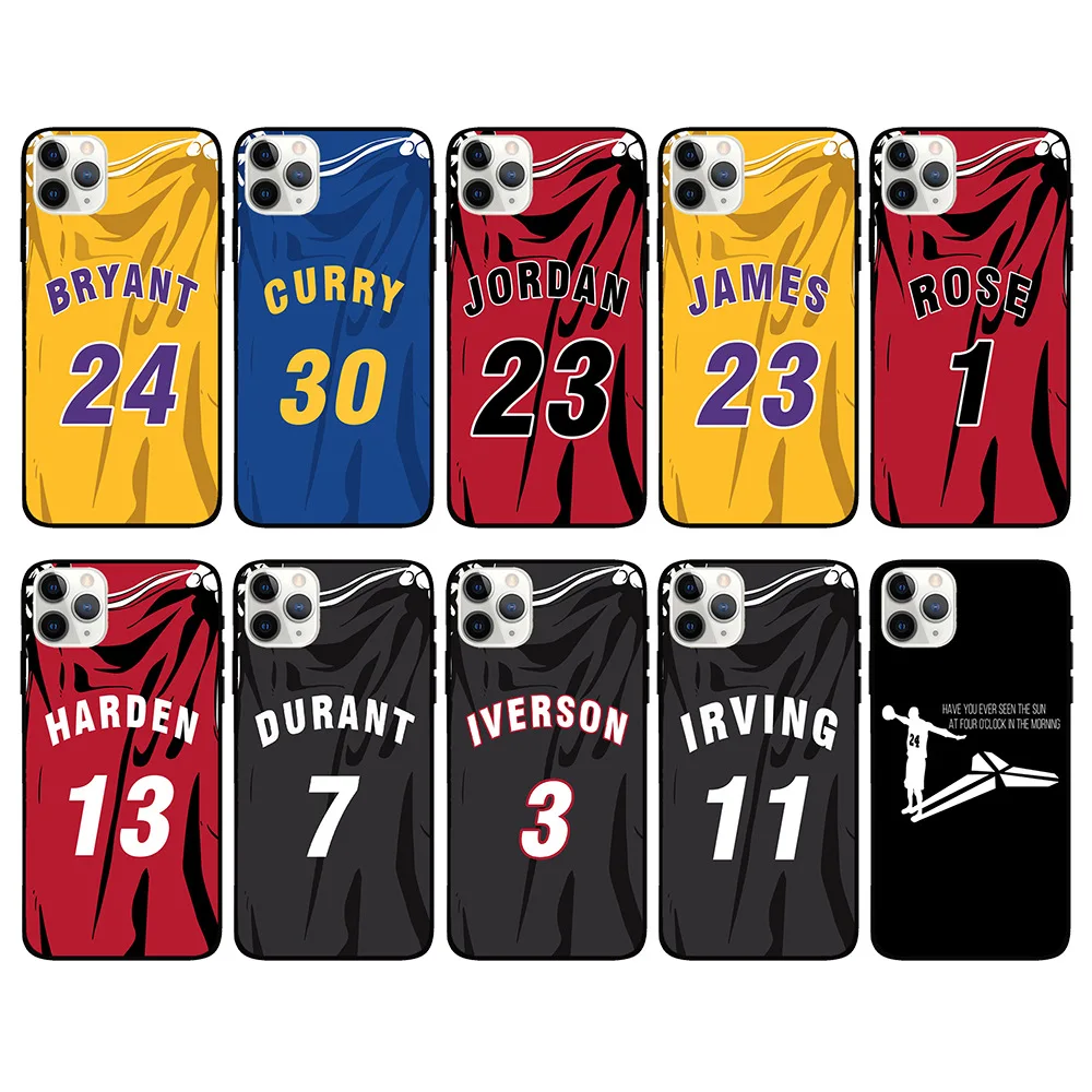 

Phone Case for iphone 11 12 Pro Max XS Max Cartoon NBA Kobe Jordan James Rose Jersey TPU Silicone Back Cover for iphone X XR 7/8