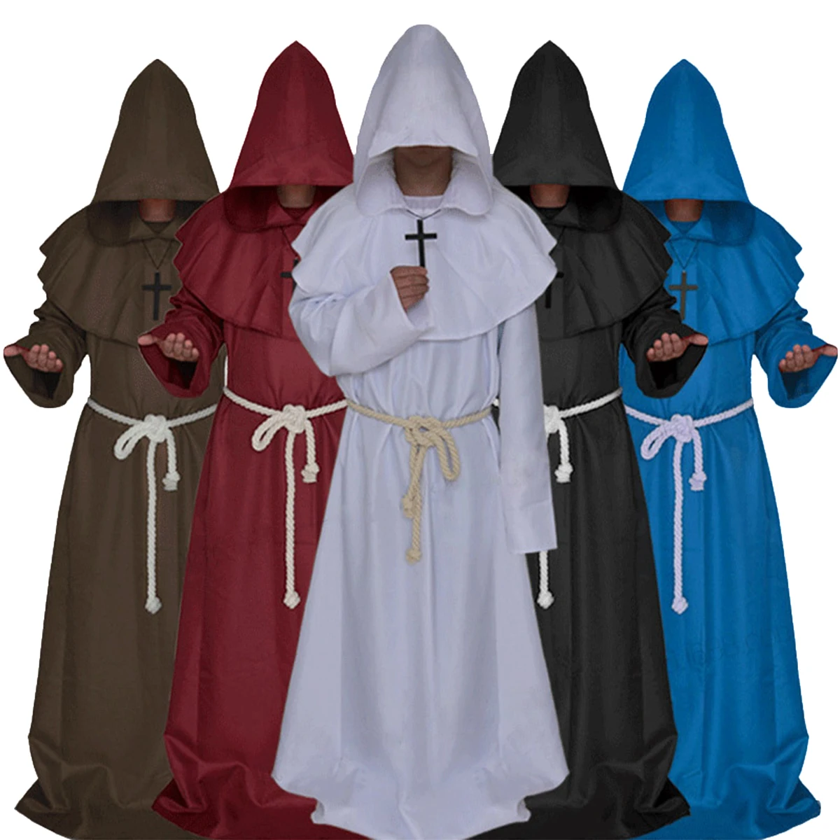Medieval Priest Robes Monk Robe Hooded Cape Cloak Halloween Cosplay Costume For Wizard Sorcerer Pastor Outfit Buy Priest Monk Robe Priest Wizard Monk Robe Hooded Halloween Cosplay Costumes For Men Women Adult Medieval Cloak