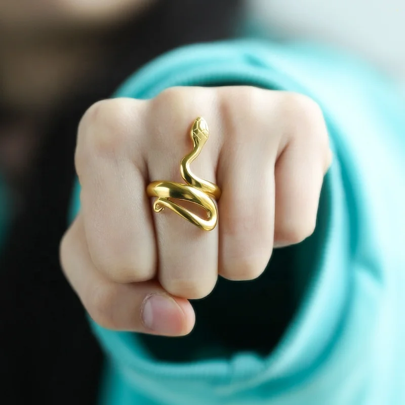 

Stainless Steel Rings Trendy Women Hip Hop Hand Rings Jewelry Gold Plated Snake Ring