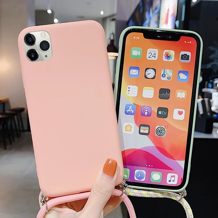 

Crossbody Necklace Cell Phone Cases For iPhone 11 XS 12 MAX XR 6s 7 8 Plus Lanyard Silicone Cover With Neck Strap Chain Funda, 9 colors