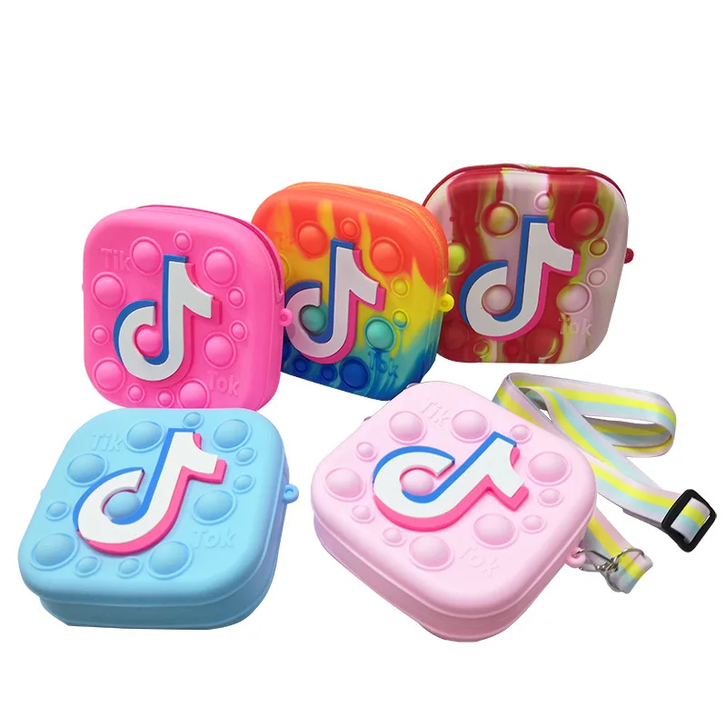 

Little girl fidget popit cross body shoulder zipper bag handbags push silicone tik tok tiktok pop on it coin purses