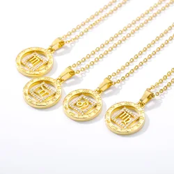 2021 New 18K gold plated zodiac necklace chain stainless steel necklace fashion 12 star copper zircon necklaces for women