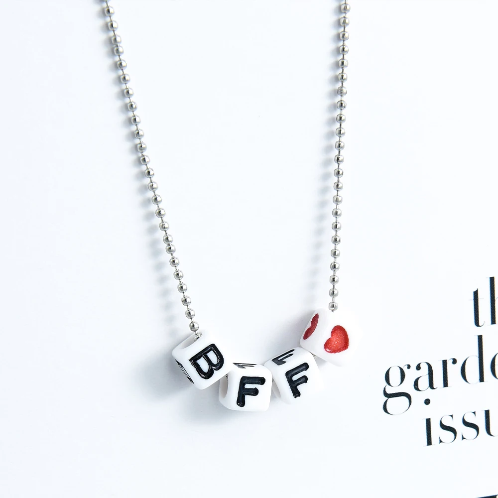 

Veijer Buy 1 get 1 free 2 kids necklace jewelry Letter BFF Heart Necklace Set For Friend, White