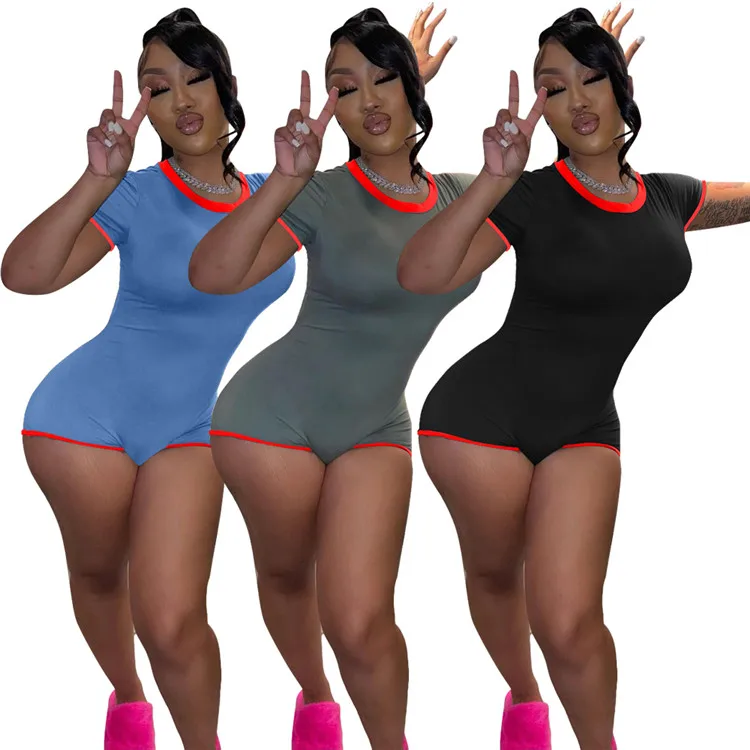 

Casual Short Sleeve Skinny Summer Jumpsuit Women 2021 Sexy One Piece Party Playsuit Rompers Sportwear Outfit Overalls, As picture
