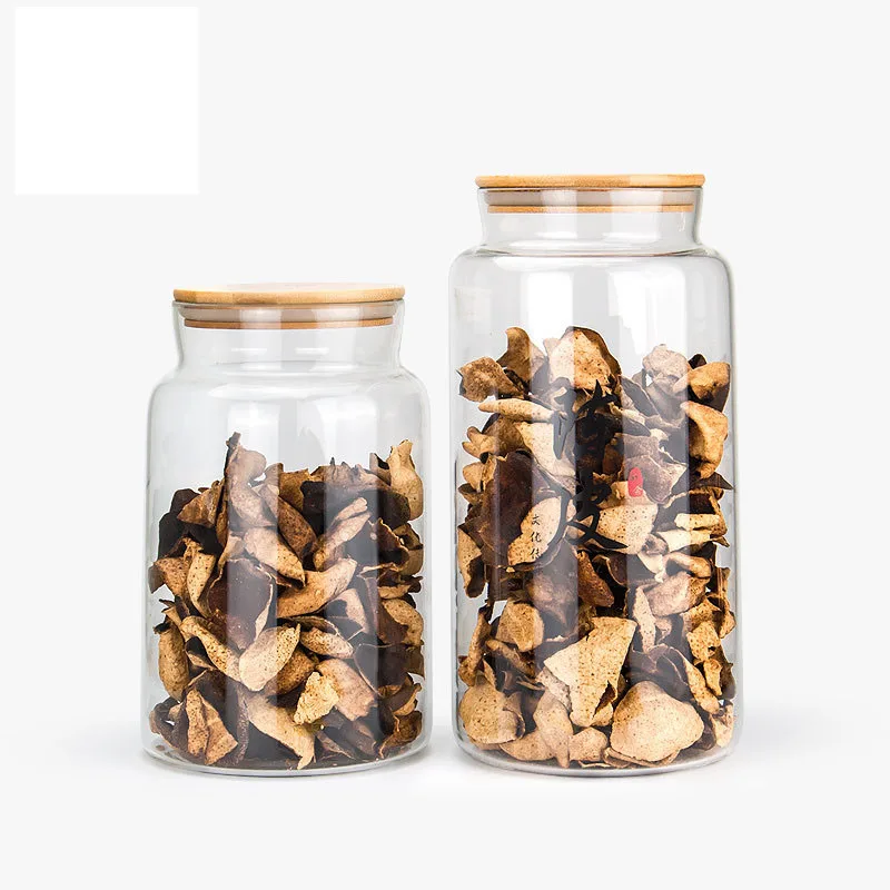

Bamboo seal lid with glass storage jar kitchen storage for dried tangerine peel storage jar glass, High transparency