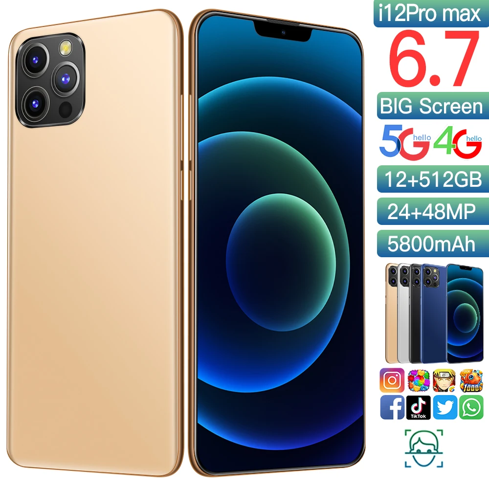 

I12Pro Max 6.7 Inch HD Screen Android Smartphones Wholesale 12GB+512GB 5G Dual SIM Mobile Phone GPS Cell Phones