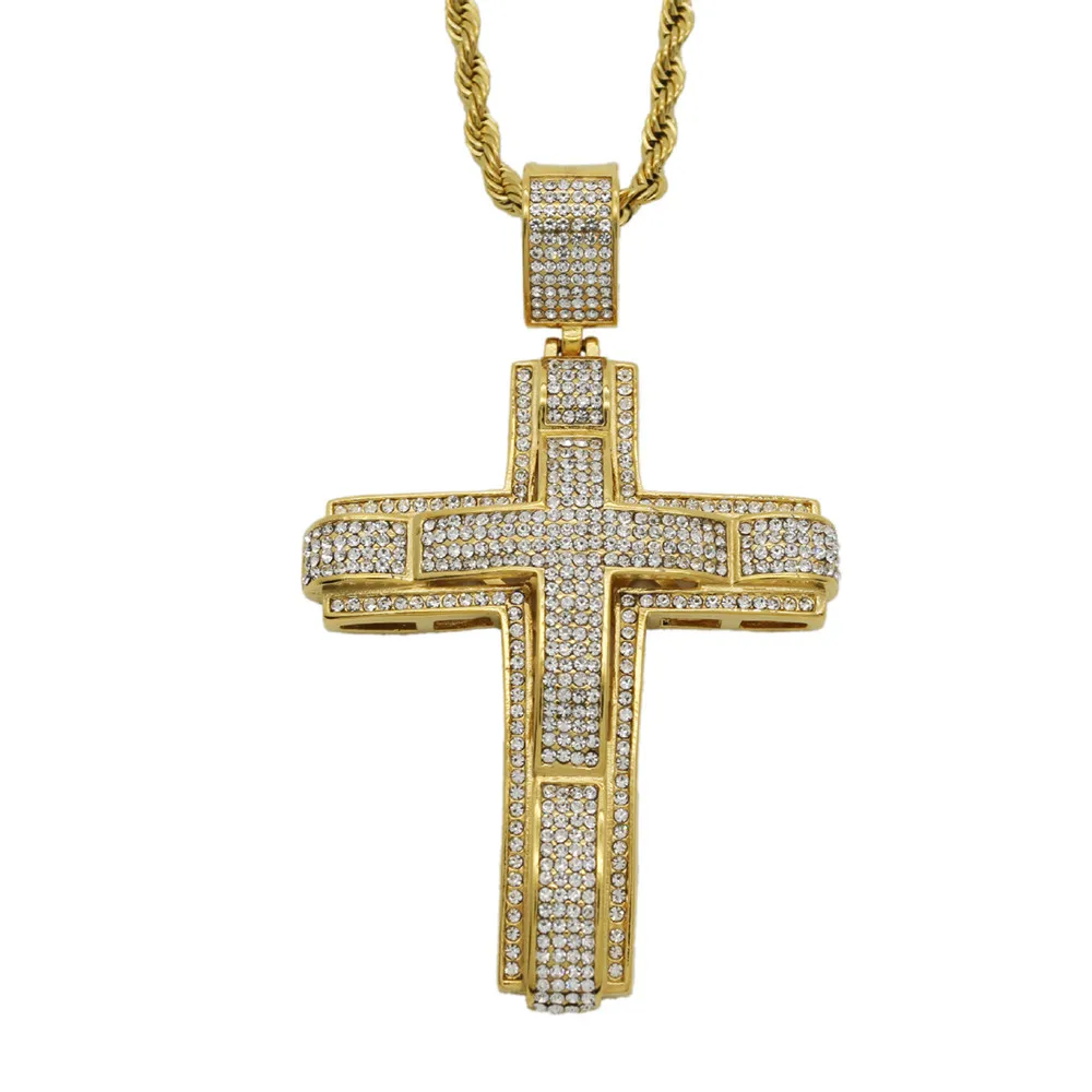 

amazon top seller 2021new arrivals mens women fashion hip hop 18k gold plated stainless steel jewelry big cross pendant, Golden