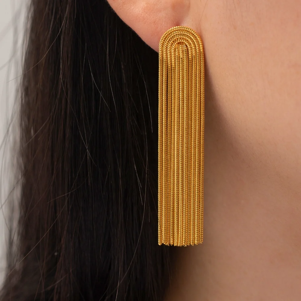 Trendy Jewelry 18K Gold Plated Tassel Earrings New Fashion Stainless Steel Statement Earrings