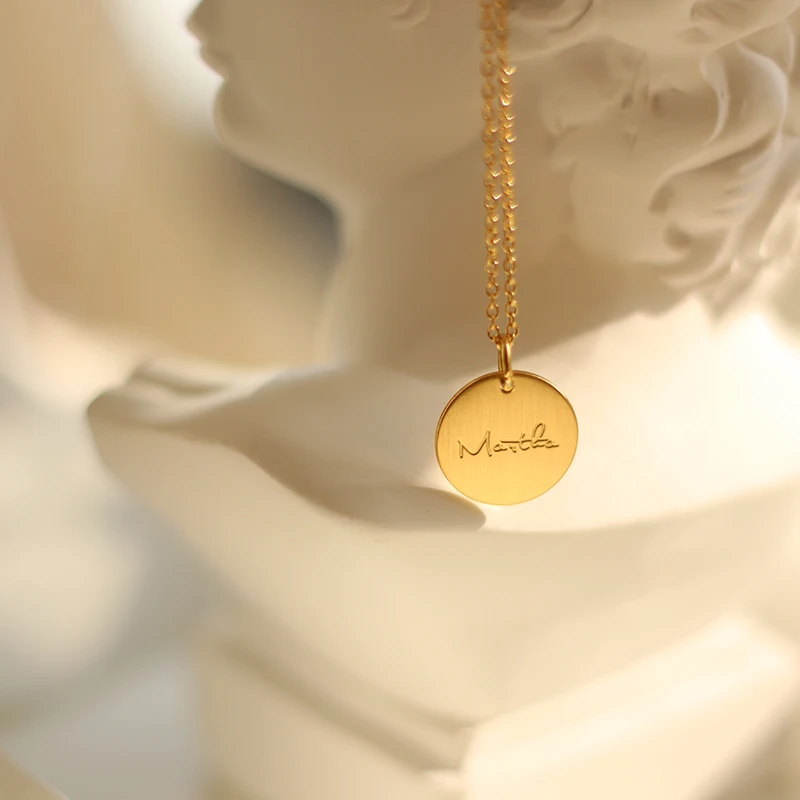 

New Arrival Design Woman Jewelry Stainless Steel Rolo Chain 18K Gold Plated Letter Name Martha Coin Pendant Necklace