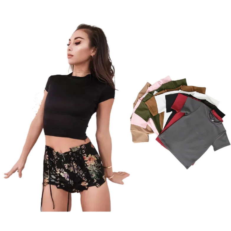 

Custom women's cotton plain tight sexy crop t-shirts