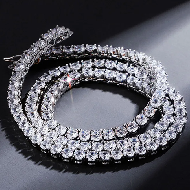 

BEST Seller 4mm Round Cut Iced Out Cubic Zirconia Tennis Link Chain Hiphop Top Quality CZ Box Clasp Necklace Women Men Jewelry