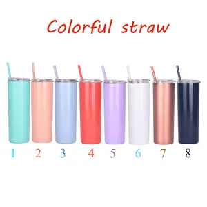 Image of Factory Direct Sale 20 oz Double Wall 18/8 Stainless Steel Skinny Tumbler With Straw