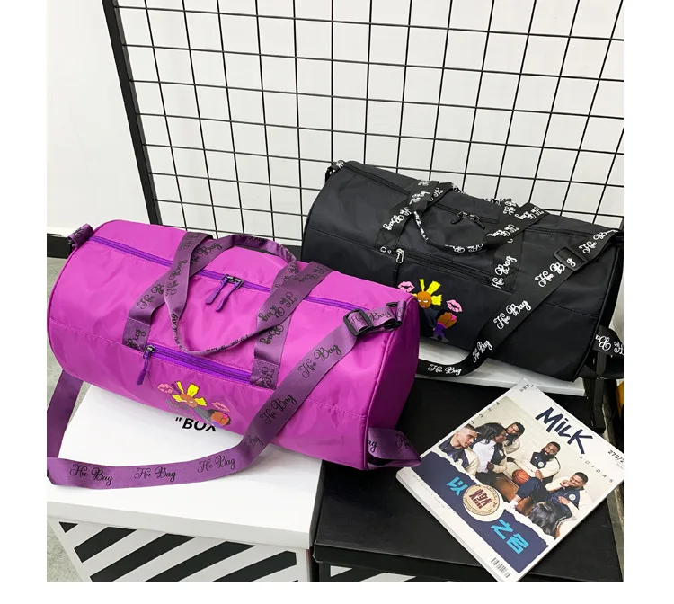 

Hot sale embroidery sexy girl overnight bag waterproof large capacity sports gym bag foldable travel bag