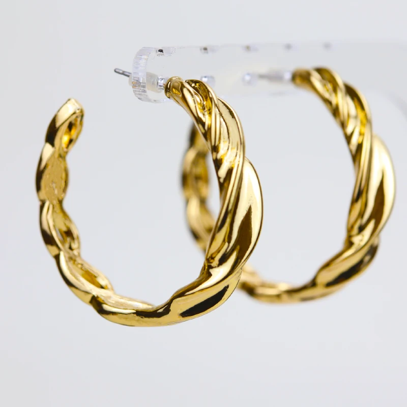 

Wholesale Retro Gold Plated Hypoallergenic Hollow Chunky Big Hoops Earrings For Women, As shown