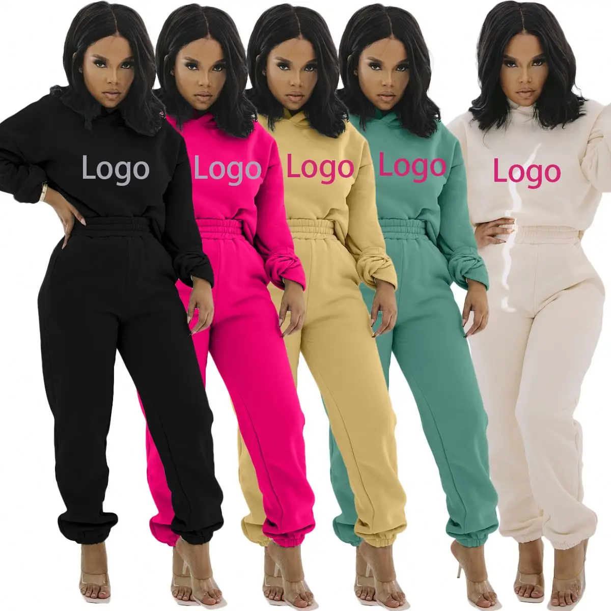 

Corduroy winter women custom logo sportswear hoodie Thickened jogging suit hoodies women sets two piece tracksuits for women