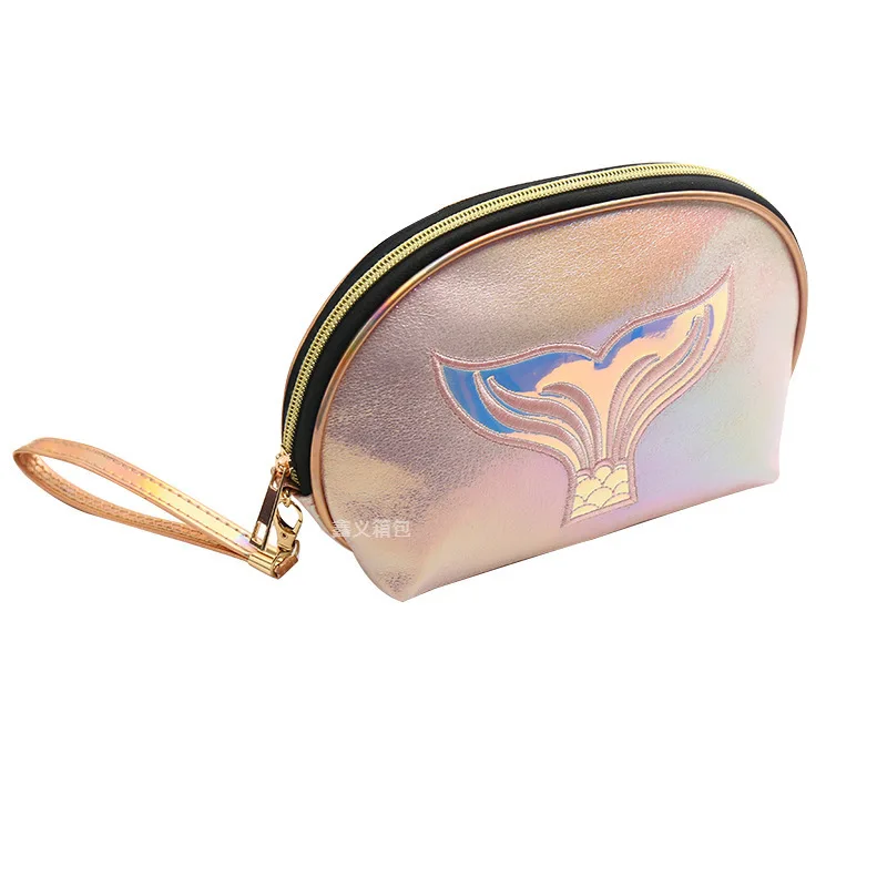 

Cartoon fishtail laser semicircle storage large-capacity ecological makeup cosmetic bag logo, Pink