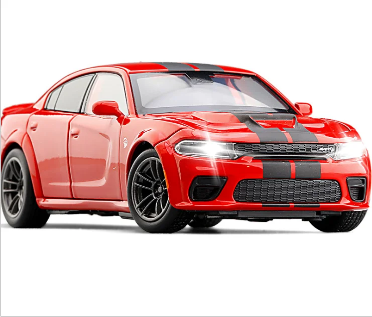 

JKM 1/32 2020 Dodge Charger Hellcat Alloy Models Six Door Open Sound And Light Pullback Metal Car Model Metal Car Toys