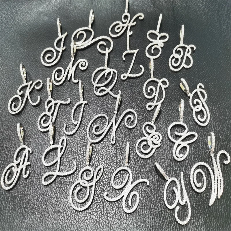 

New Hip Hop Custom Name Cursive Writing Initial Letters Pendant Necklace Words Full diamond