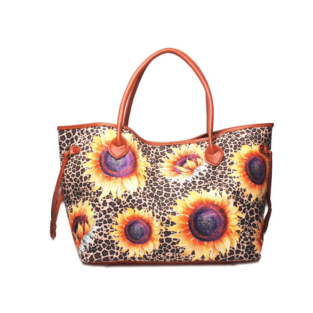 

Wholesale Women Shoulder bag Sunflower Tote Bag Canvas Leopard Handbag Sunflower Leopard purse DOM-1149004