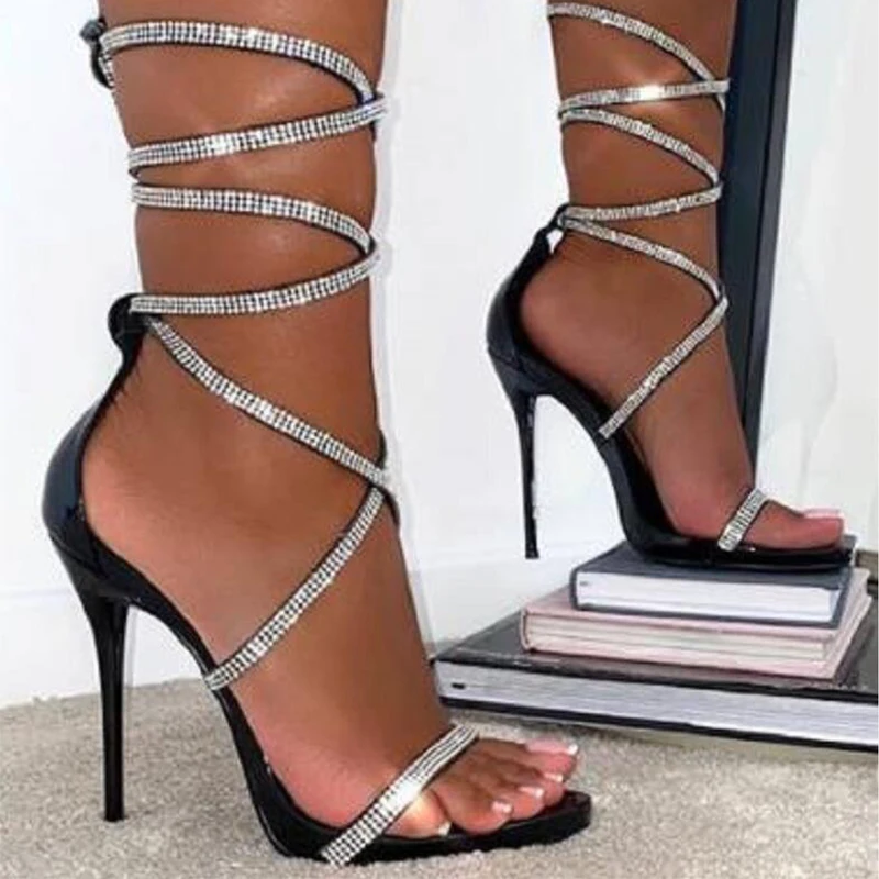 

New 2021 cross strap hollow out ultra high heel Rhinestone Roman women's sandals