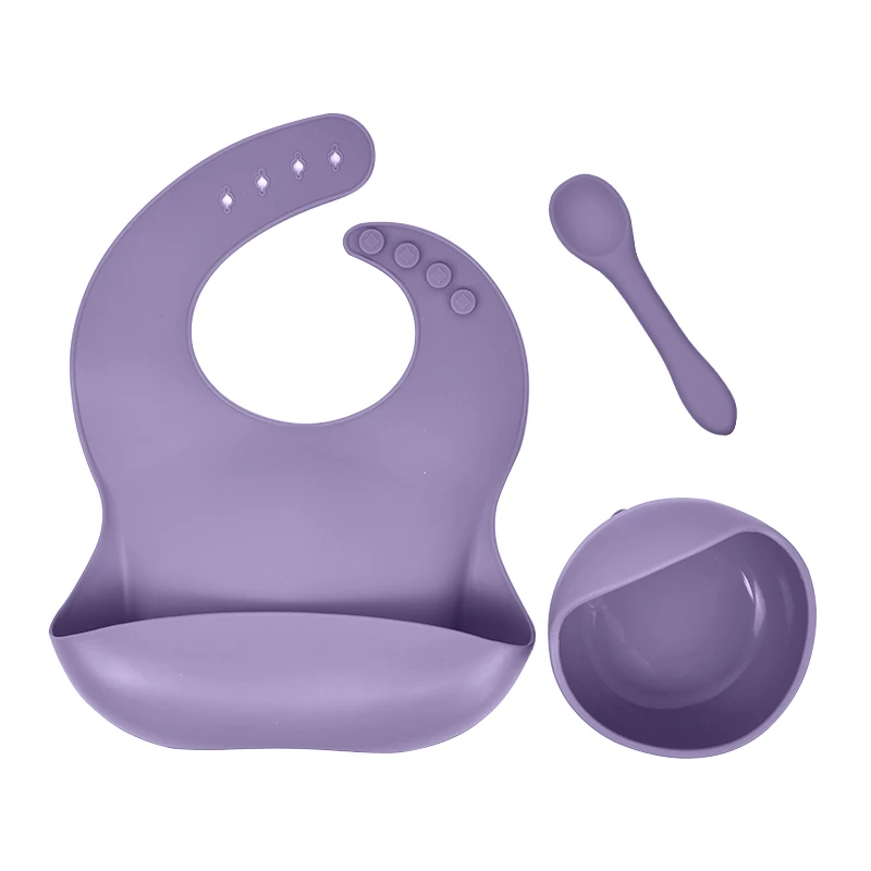 

Silicone children feeding tableware set baby silicone bib bowl spoon baby suction cup silicone bowl, Any color can be made