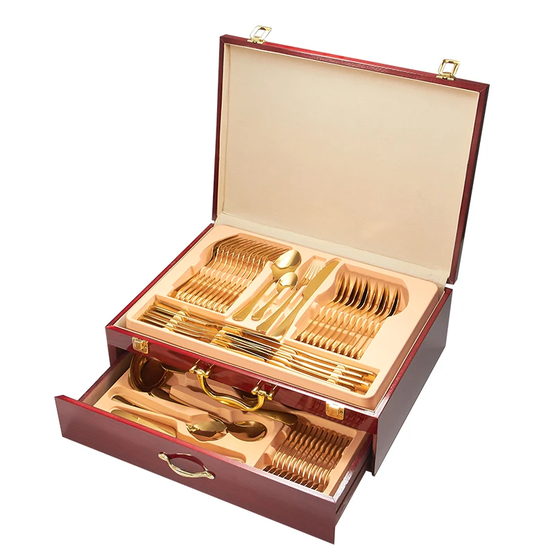 

Luxury Western Stainless steel gold plated 72pcs cutlery flatware set for 12 people, Gold/sliver