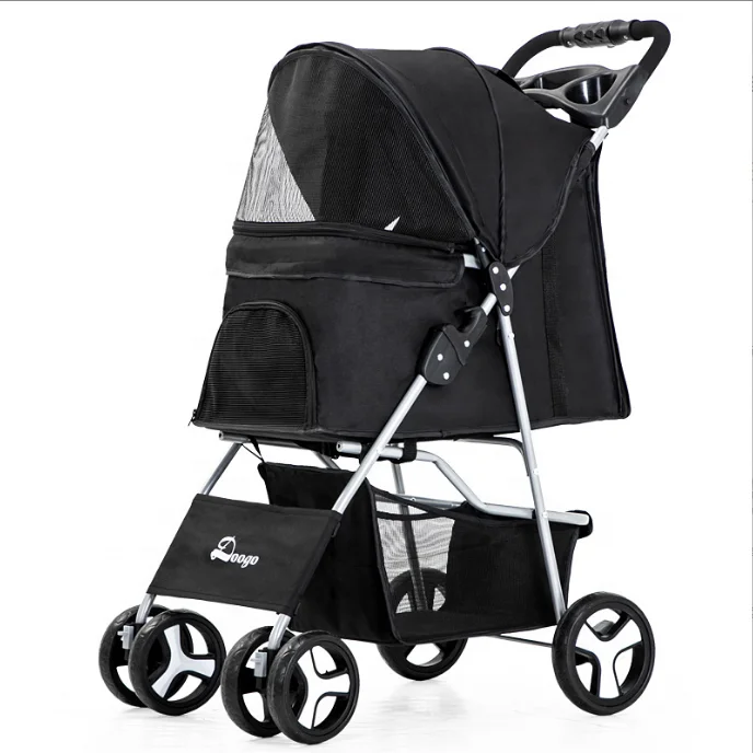 

Wholesale 4 wheels Luxury Folding Reinforced Universal Wheel Pet Trolley Pet Stroller Detachable Travel Small Dog Stroller, Customizable