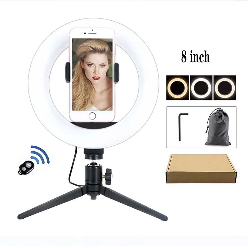 Tiktok table ring light 8 inch 3 Modes 10 Brightness Levels selfie led ring light Studio Camera Live Stream