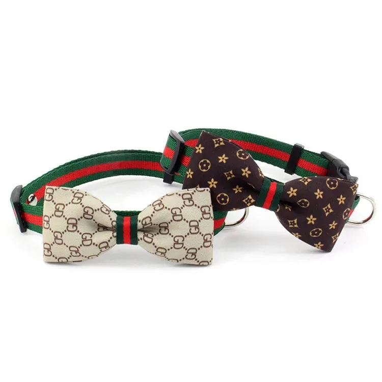 

Hot selling classic luxury bow bowknot bell famous brand pet cat and dog collar