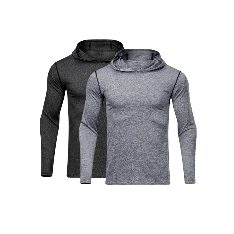 

high quality long sleeve running sport workout man fitness clothing hoodie compression shirt, Custom color