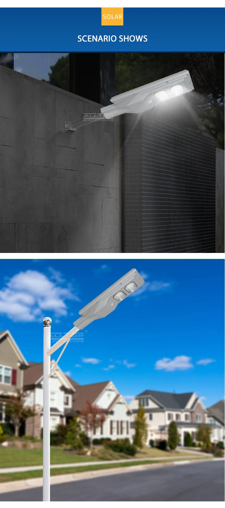 ALLTOP New Product IP65 outdoor waterproof ABS 30w 60w 90w 120w 150w solar panel integrated all in one led street light