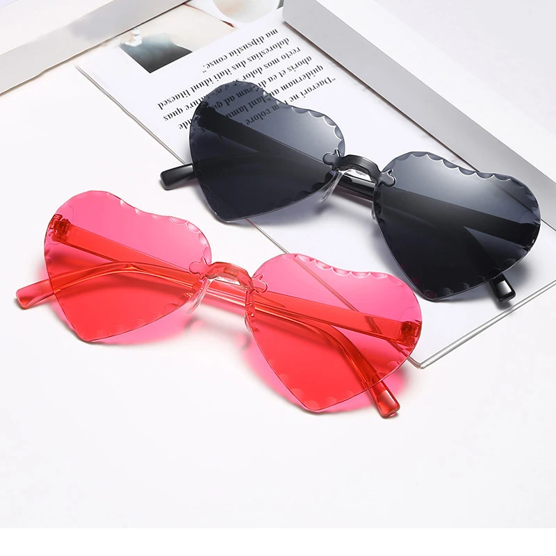 

Newest fashion gradient rimless cartoons love heart shape kids boy sunglasses girls 2021 manufacture for custom UV sun glasses