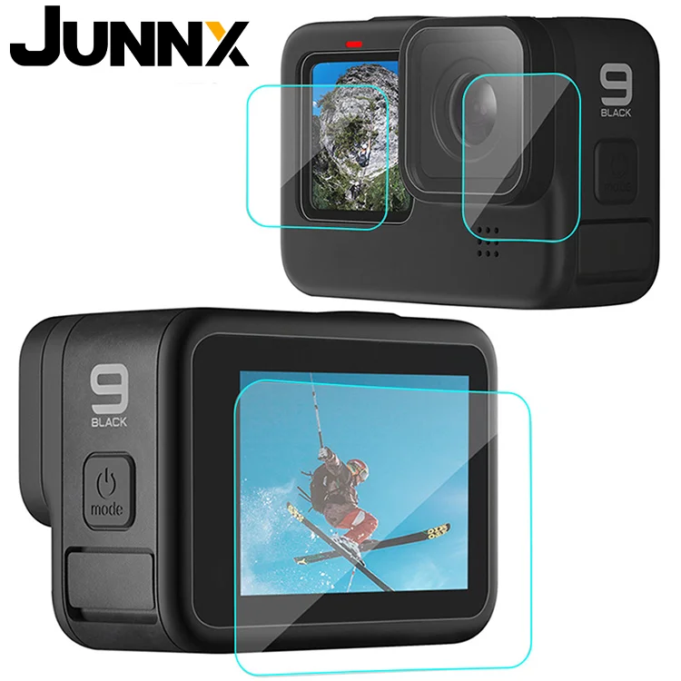 

JUNNX 0.25mm Sensitive Touch Back/ Front Screen Protective Film Tempered Glass Go Pro 10 9 Screen Protector for Gopro Hero 9, Black