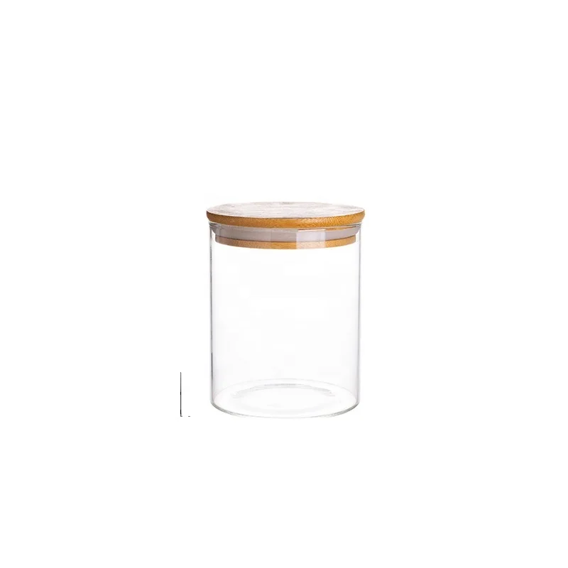 

Natural Food Storage Glass Jar With Bamboo Lid Airtight For Kitchen, As picture