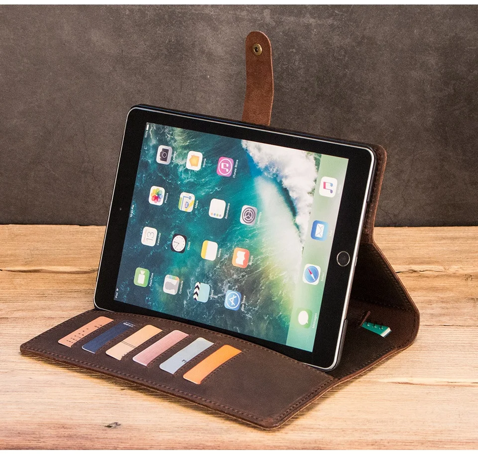 

SIAKI Italian Crazy Horse Leather Protective Case for iPad 9.7 with Pen Slot Bracket Multifunctional Retro Leather Case