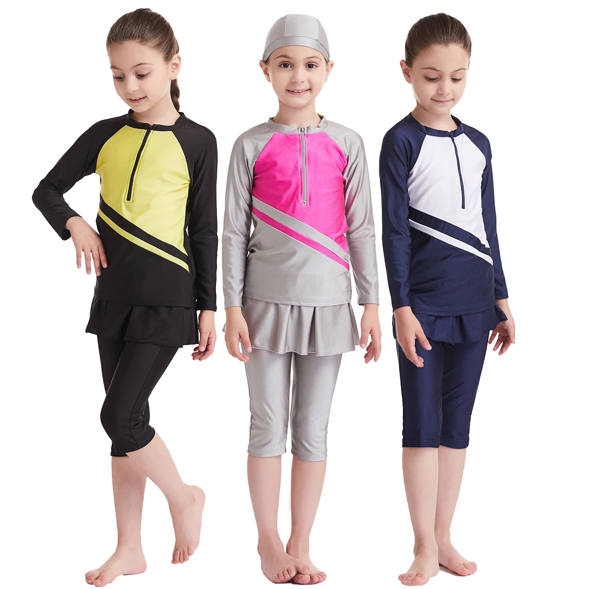 

Muslim Middle East Girl's Highly Elastic Long Sleeve Zipper Conservative Split Swimsuit For Girls